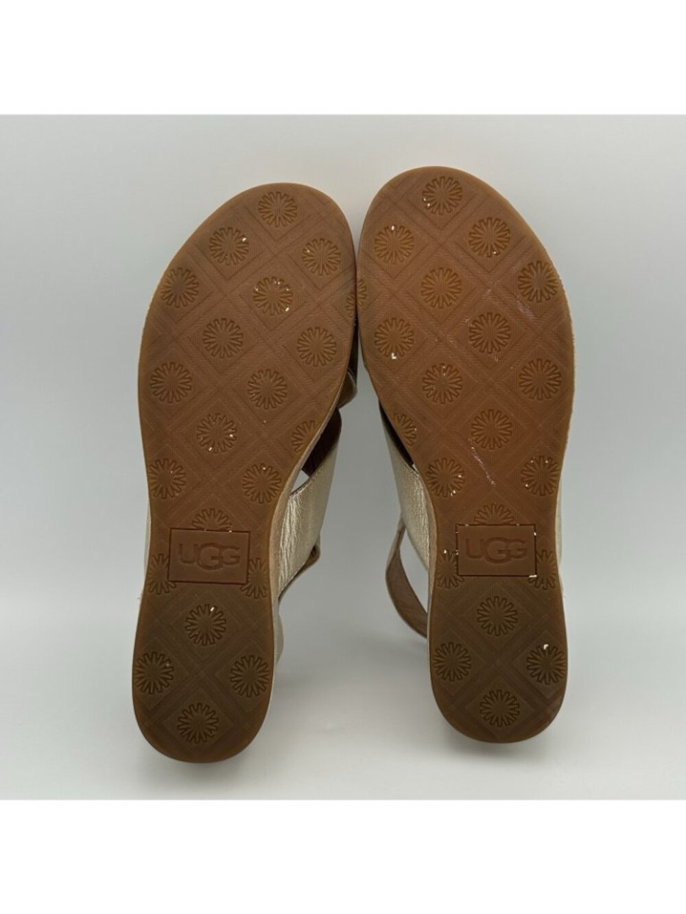 UGG Shoshana Sandals Women’s Size 8.5 Gold Leather Platform Cork Slides 1100983 - Picture 8 of 10